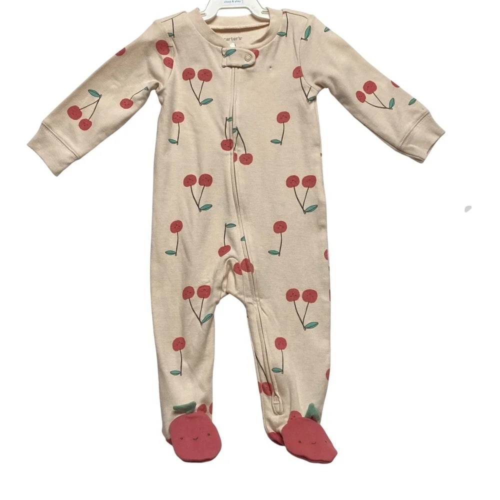 Carters Baby Girls 3M Cherry Print Sleep and Play 2-Way Zip‎ Footed Romper NWT